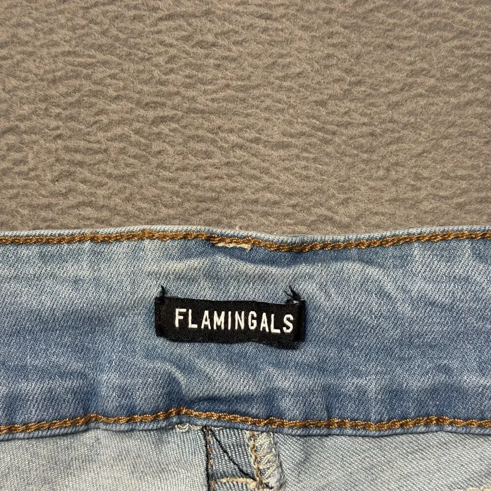 Flamingals Womens 2XL Jeans Straight Leg Mid Rise Flap Pockets Stretch Denim